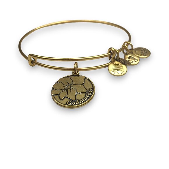 Alex and Ani Floral Flower Godmother Charm Gold Tone Adjustable Bangle Bracelet - Picture 2 of 5